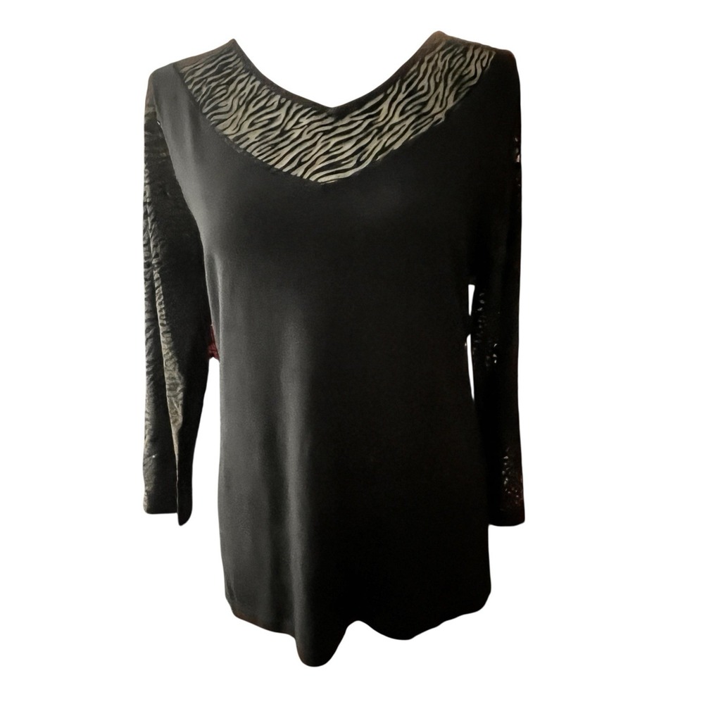 andrea jovine Sz‎ S Top Stretch Velvet Burnout Neckline & 3/4 Sleeves Whimsigoth